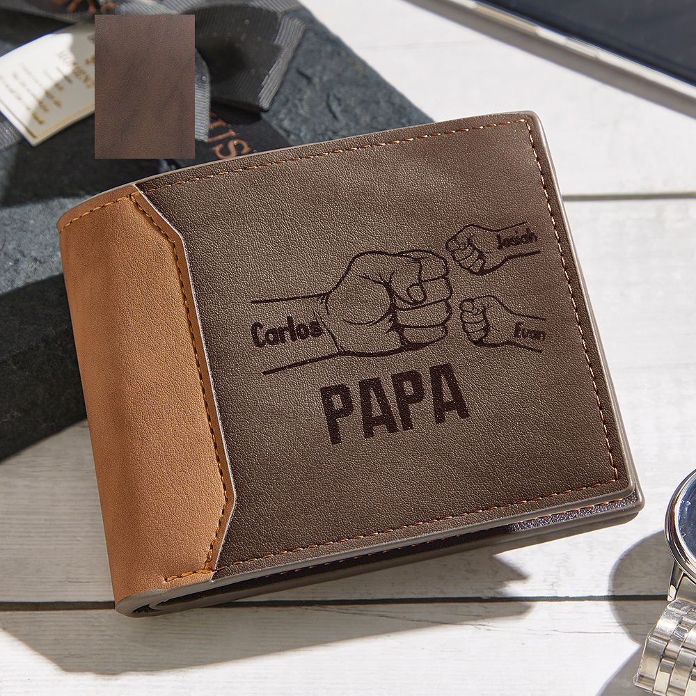 To my Dad - Fists Wallet 3 Personalized First Names with Classic Photo Men's Coin Purse Card