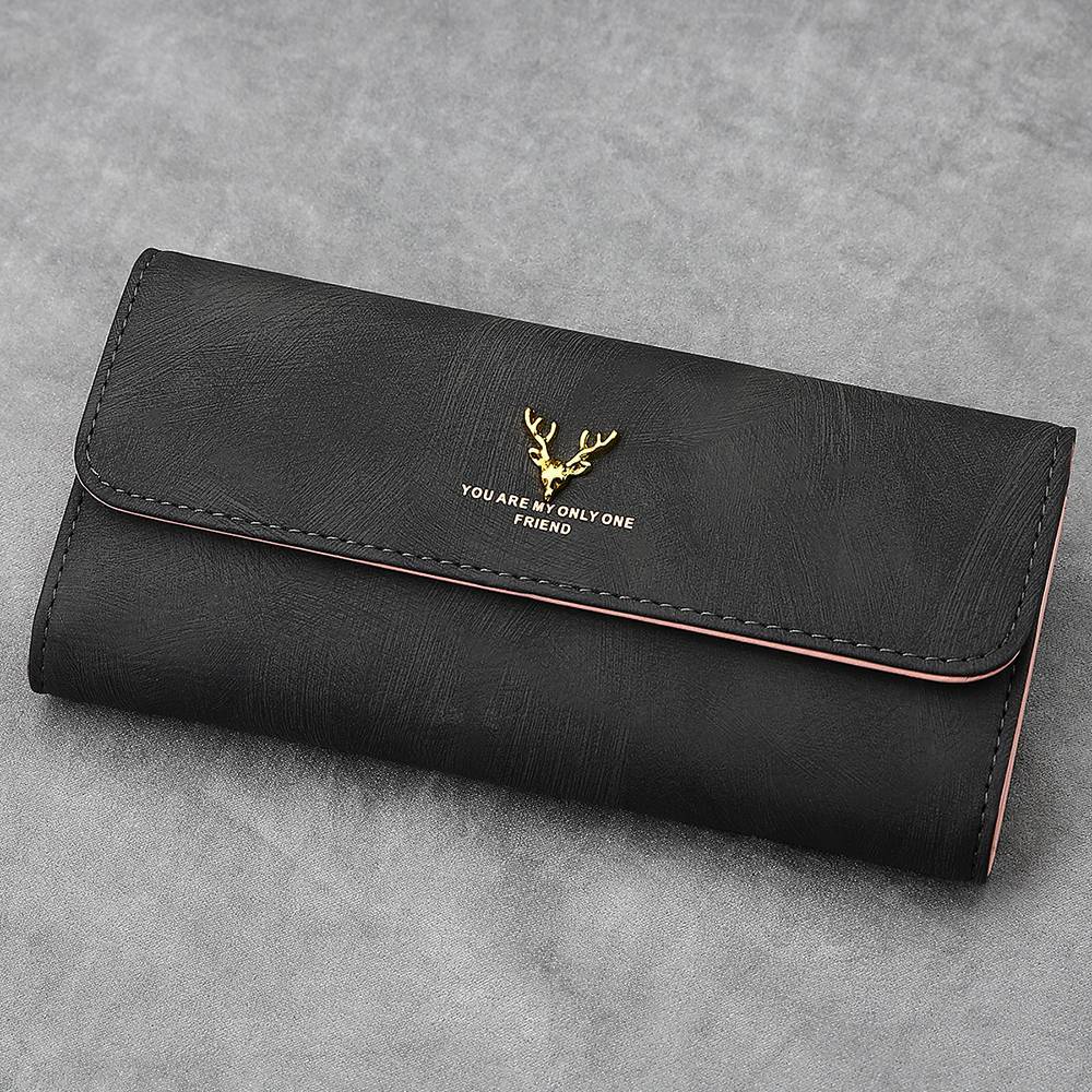 Women's Trifold Photo Wallet - Black Leather