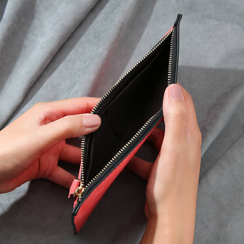 Women's Long Style Custom Inscription Photo Zipper Wallet - Red Leather