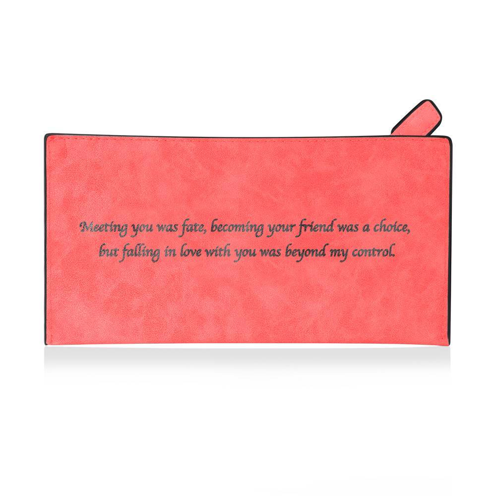 Women's Long Style Custom Inscription Photo Zipper Wallet - Red Leather