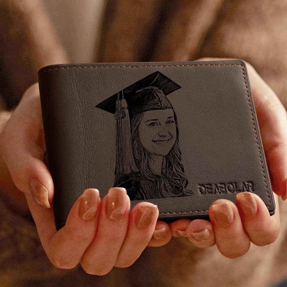 Custom Photo Men's Trifold Wallet Brown For Gratuation Friends Father Family