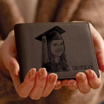 Custom Photo Men's Trifold Wallet Brown For Gratuation Friends Father Family
