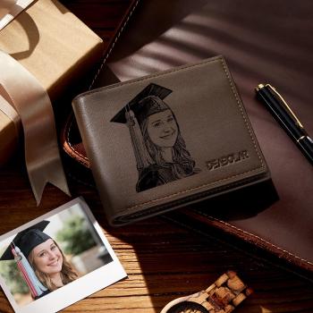 Custom Photo Men's Trifold Wallet Brown For Gratuation Friends Father Family
