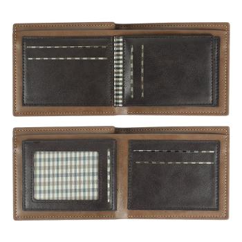 Engraved Short Style Trifold Photo Wallet - Brown Leather