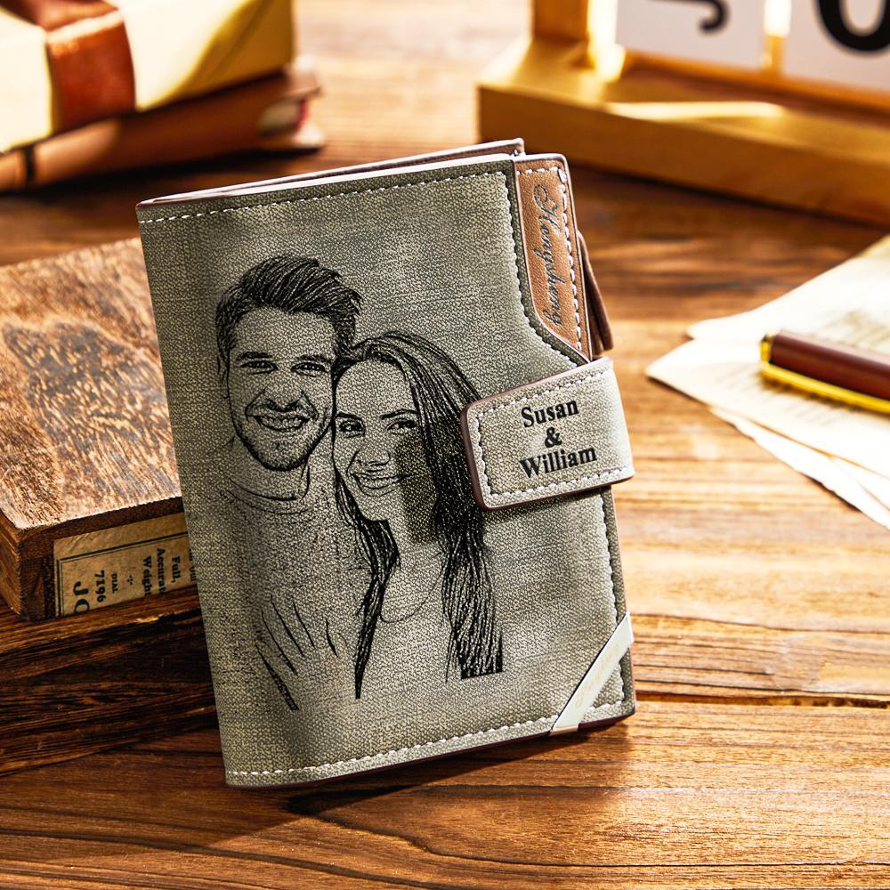 Custom Photo Engraved Wallets Retro High Capacity Purse Gift for Men - NameNecklace