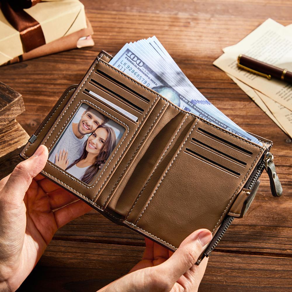 Custom Photo Engraved Wallets Retro High Capacity Purse Gift for Men - NameNecklace