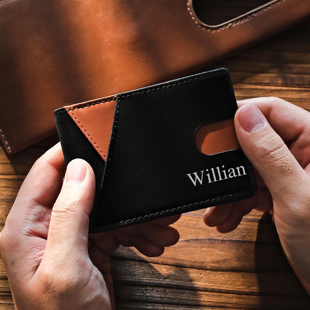 Custom Engraved Wallet Simple Leather Money Clip Men's Gifts - NameNecklace