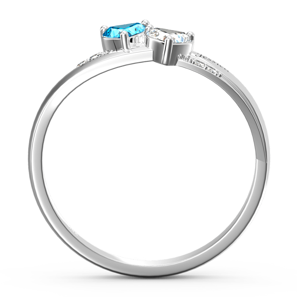 Silver Engraved Promise Ring With Double Heart Birthstone