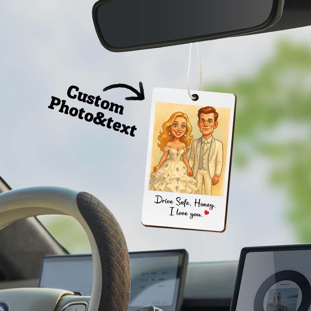 Personalisierter Lustiger Karikatur Portrait Lufterfrischer, Süßes Autozubehör, Foto-erfrischer, Geschenk Für Ehemann, Ehefrau, Familie, Freund - namenecklace