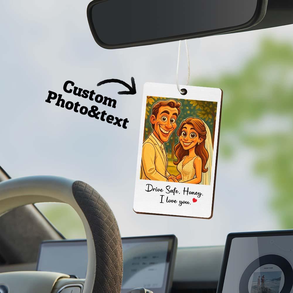 Personalisierter Lustiger Karikatur Portrait Lufterfrischer, Süßes Autozubehör, Foto-erfrischer, Geschenk Für Ehemann, Ehefrau, Familie, Freund - namenecklace