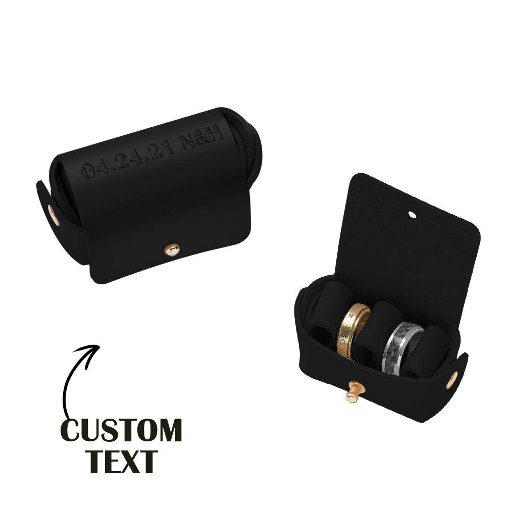 Personalized Leather Wedding Ring Pouch Custom Engraved Double Rings Box - NameNecklace
