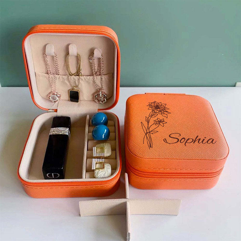 Personalized Birth Flower Jewelry Box Custom Jewelry Organizer Storage Gift for Her - NameNecklace