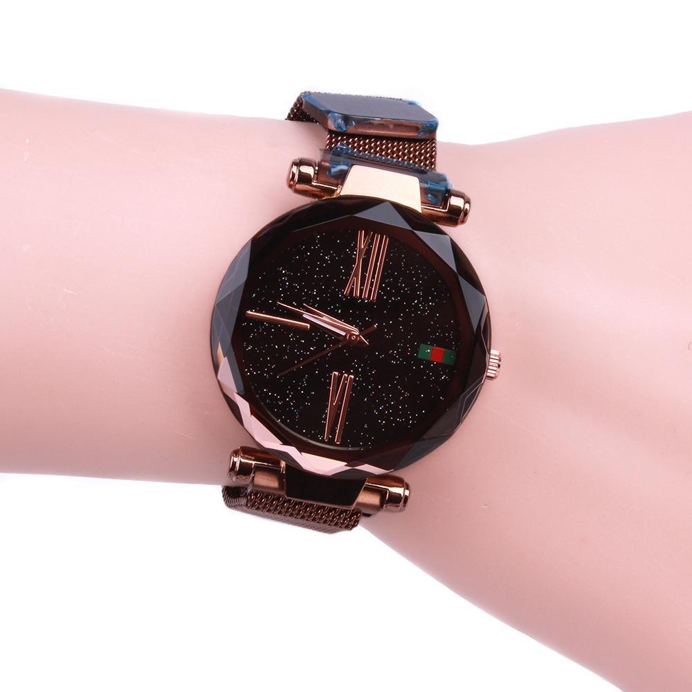 Star Dial Watch with Roman Numerals Coffee Golden