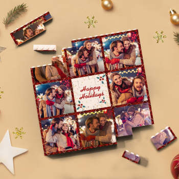 Custom Building Block Puzzle Square Photo Brick Happy Holidays - NameNecklace