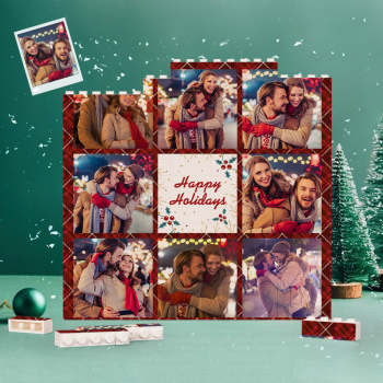 Custom Building Block Puzzle Square Photo Brick Happy Holidays - NameNecklace
