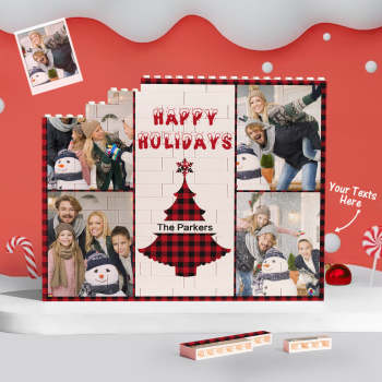 Custom Building Block Puzzle Horizontal Trio Photo Brick Happy Holidays - NameNecklace