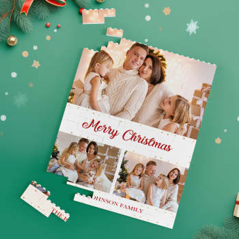 Custom Building Block Puzzle Vertical Building Photo Brick Merry Christmas - NameNecklace