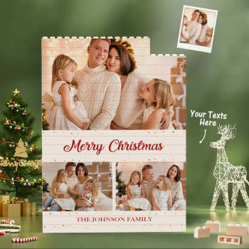 Custom Building Block Puzzle Vertical Building Photo Brick Merry Christmas - NameNecklace