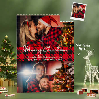 Custom Building Block Puzzle Vertical Building Couple Photo Brick Merry Christmas - NameNecklace