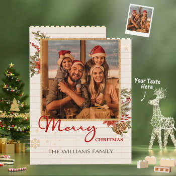 Custom Building Block Puzzle Vertical Building Family Photo Brick Merry Christmas - NameNecklace