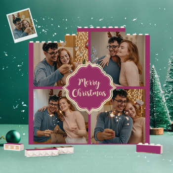 Custom Building Block Puzzle Square Couple Photo Brick Merry Christmas - NameNecklace