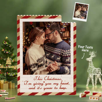 Custom Building Block Puzzle Personalized Vertical Building Photo Bricks Christmas Gift for Couple - NameNecklace