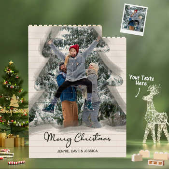 Custom Building Block Puzzle Vertical Building Photo Bricks Christmas Tree - NameNecklace