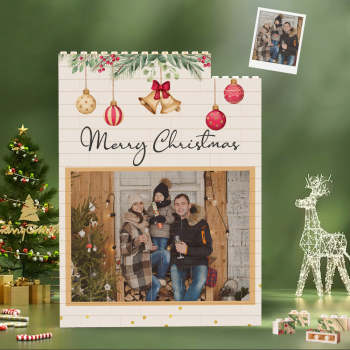 Custom Building Block Puzzle Vertical Building Photo Bricks Merry Christmas - NameNecklace