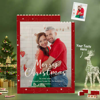 Custom Building Block Puzzle Personalized Vertical Building Photo Bricks Merry Christmas - NameNecklace