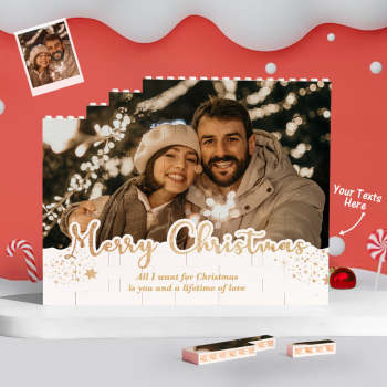 Custom Building Block Puzzle Personalized Horizontal Trio Photo Brick Christmas Gift for Lover - NameNecklace