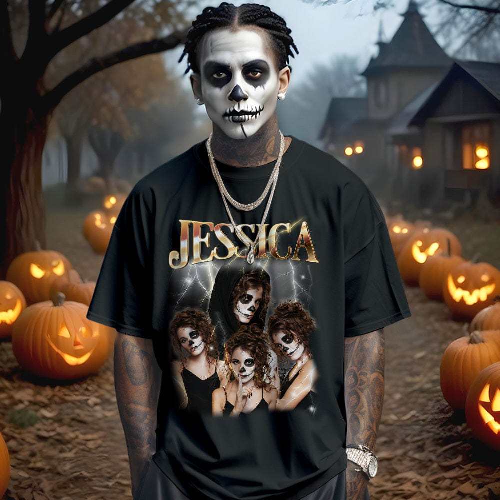 Custom Photo Vintage Tee Personalized Name T-shirt Halloween Gifts - Giftlab