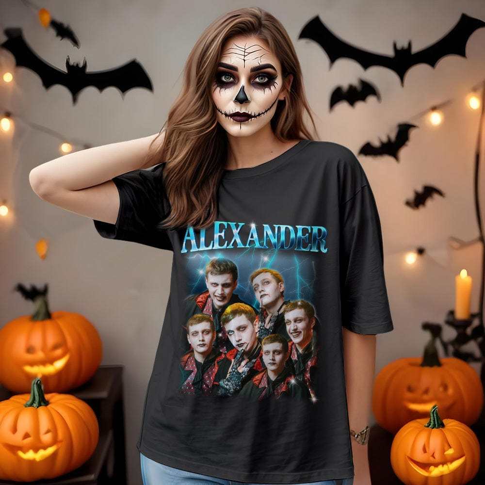 Custom Photo Vintage Tee Personalized Name T-shirt Halloween Gifts - Giftlab