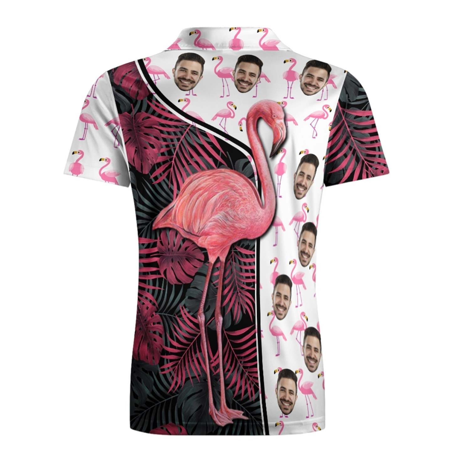 Custom Face Polo Shirt For Men Funny Flamingo Hawaiian Golf Shirts - NameNecklace
