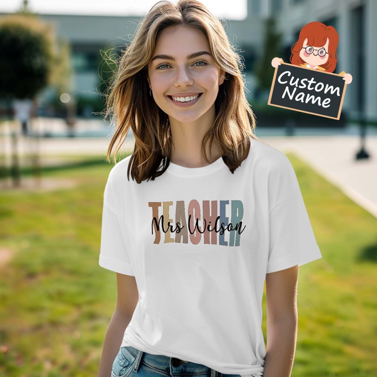 Personalized Teacher T-Shirt Teacher Custom Name Shirt Back to School Gifts - NameNecklace