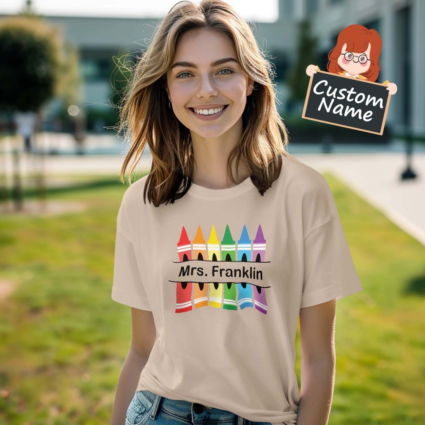 Personalized Crayon T-Shirt Teacher Custom Name Shirt Back to School Gifts - NameNecklace