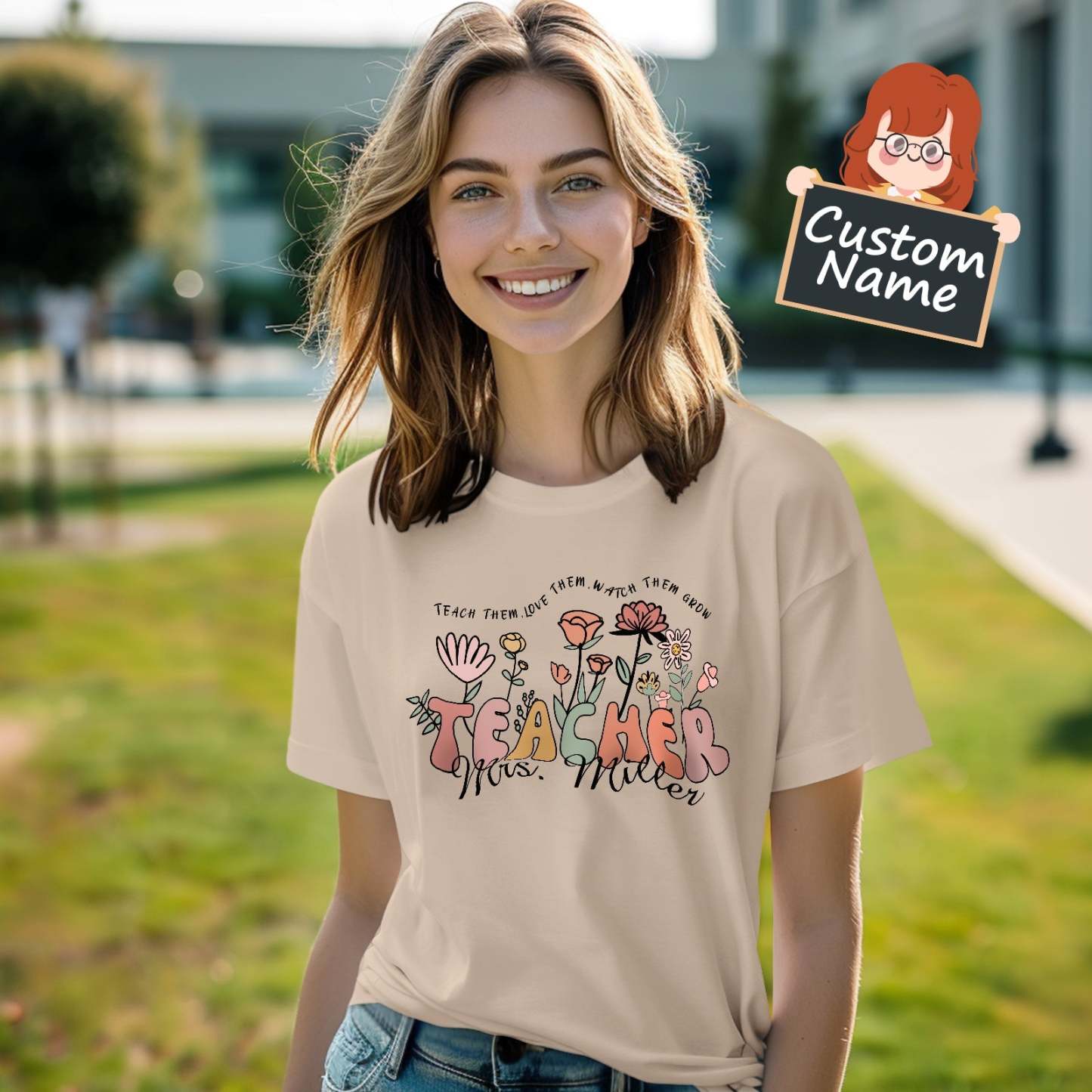 Personalized Wildflower T-Shirt Teacher Custom Name Shirt Back to School Gifts - NameNecklace
