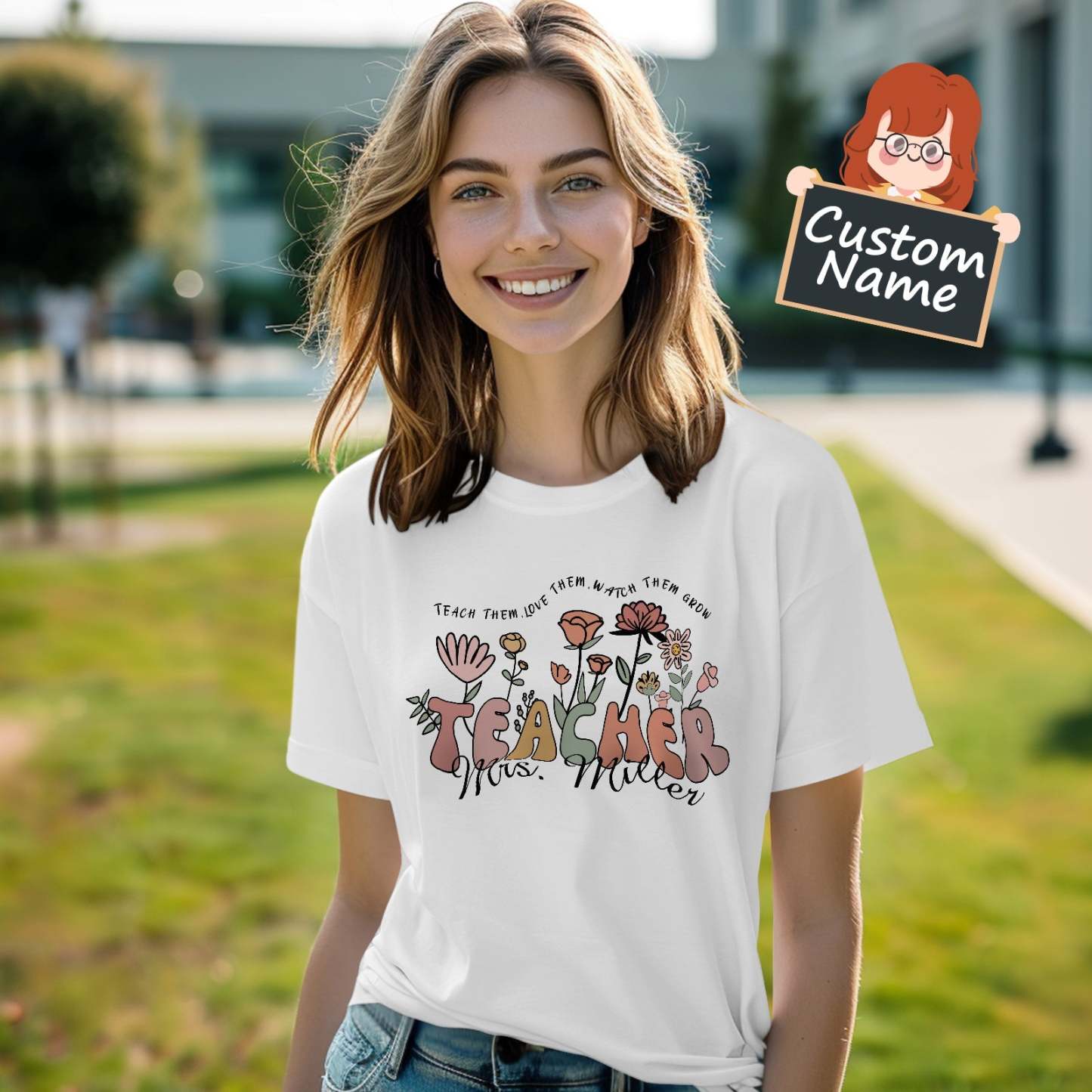 Personalized Wildflower T-Shirt Teacher Custom Name Shirt Back to School Gifts - NameNecklace