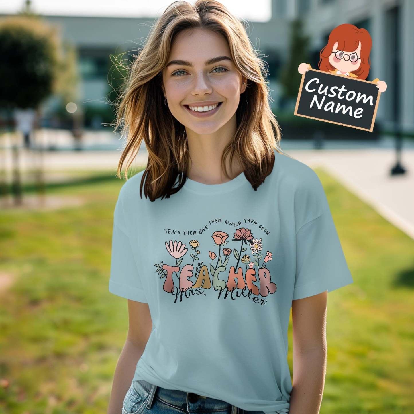 Personalized Wildflower T-Shirt Teacher Custom Name Shirt Back to School Gifts - NameNecklace