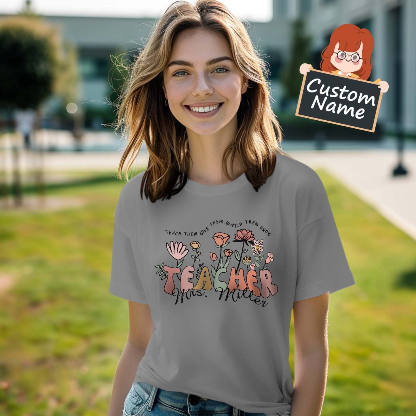 Personalized Wildflower T-Shirt Teacher Custom Name Shirt Back to School Gifts - NameNecklace