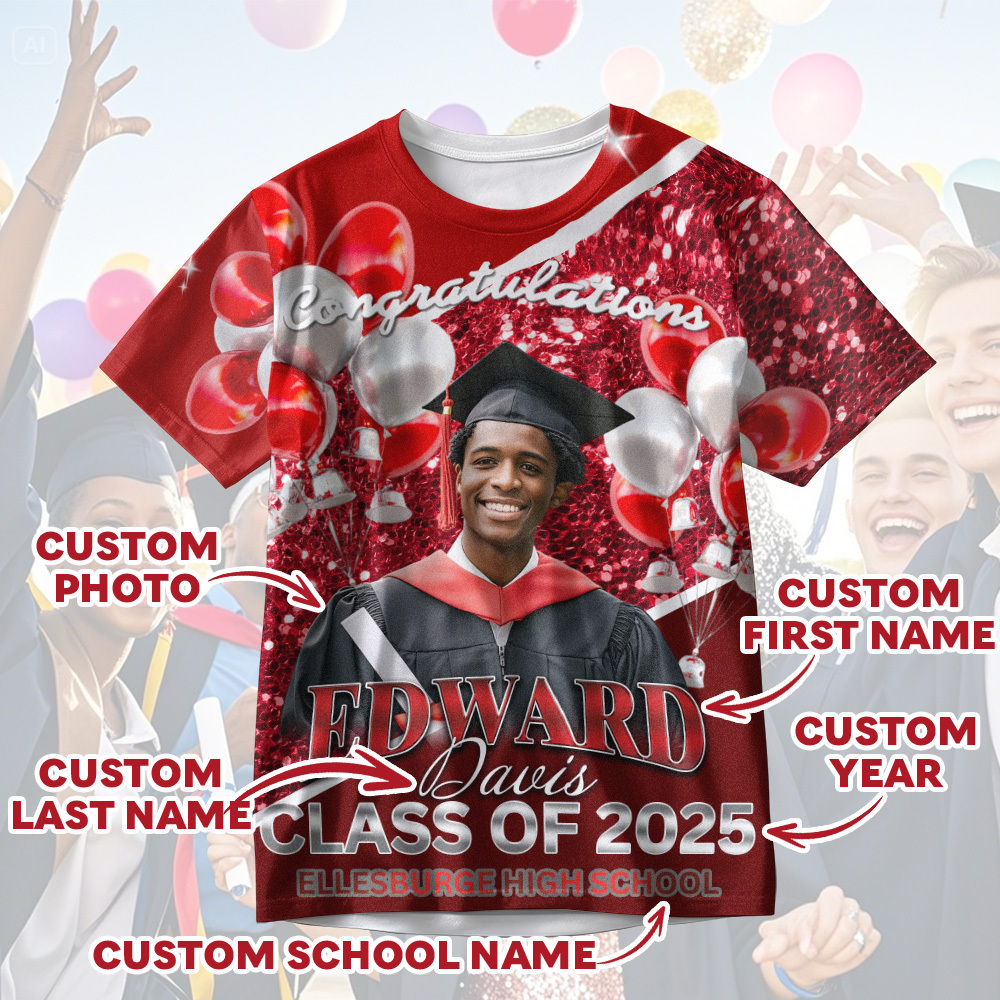 Personalized Photo 3D Graduation T-Shirt with Name & Year Gift