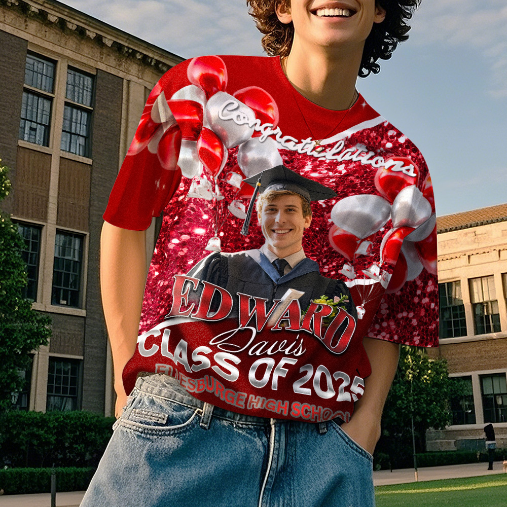Personalized Photo 3D Graduation T-Shirt with Name & Year Gift