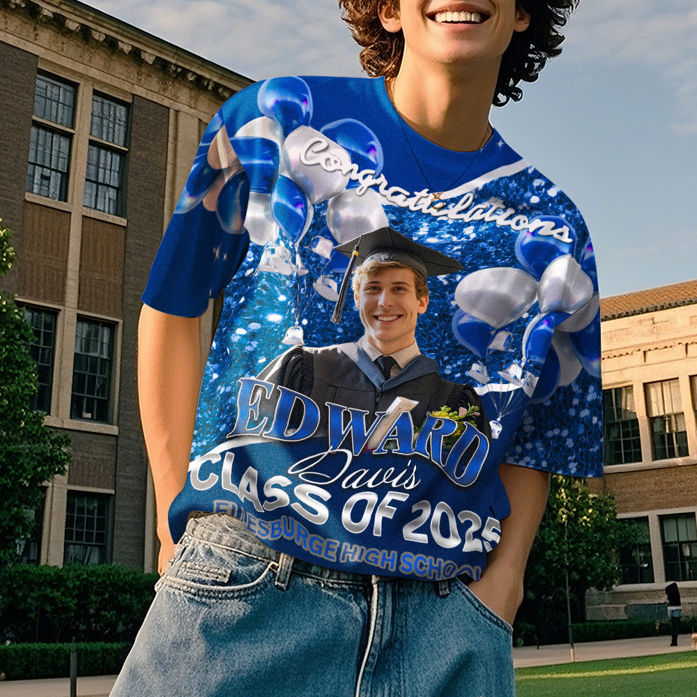Personalized Photo 3D Graduation T-Shirt with Name & Year Gift