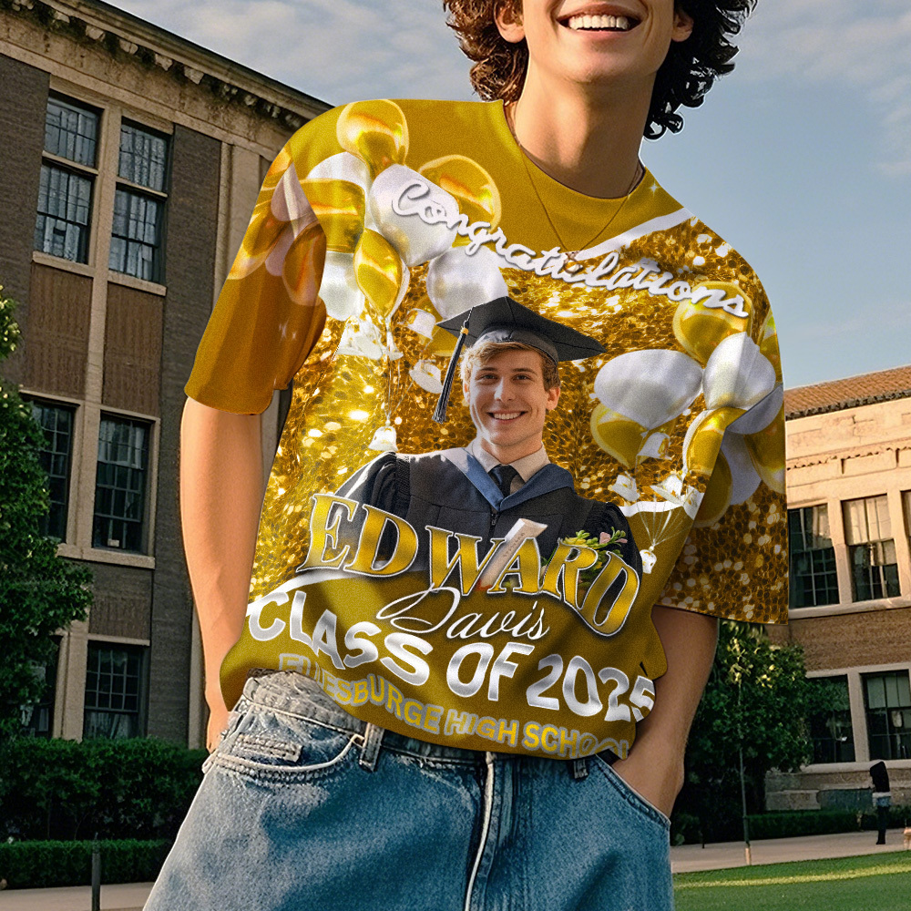 Personalized Photo 3D Graduation T-Shirt with Name & Year Gift