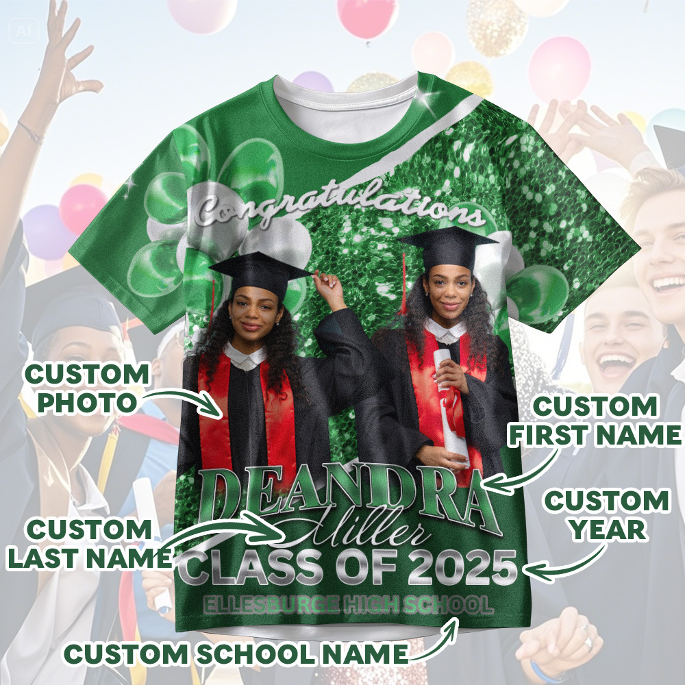 Personalized Photo 3D Graduation T-Shirt with Name & Year Gift