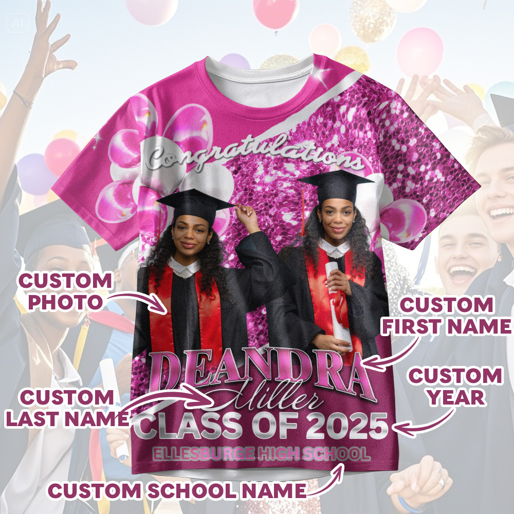 Personalized Photo 3D Graduation T-Shirt with Name & Year Gift