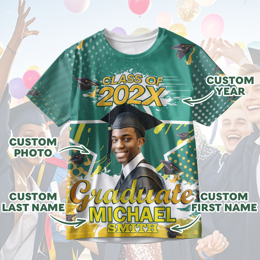 Custom 3D Graduation T-shirt Personalized Name & Year T-shirt Graduation Gift for Him
