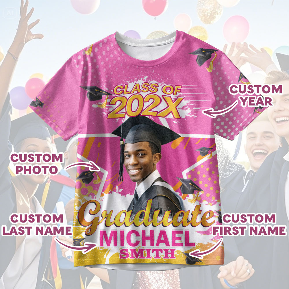 Custom 3D Graduation T-shirt Personalized Name & Year T-shirt Graduation Gift for Him