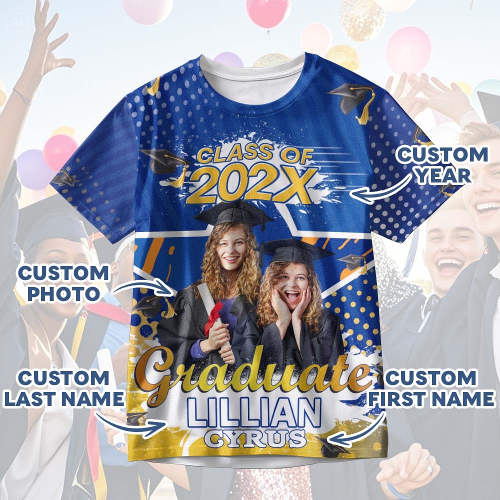 Custom 3D Graduation T-shirt Personalized Name & Year T-shirt Graduation Gift for Him