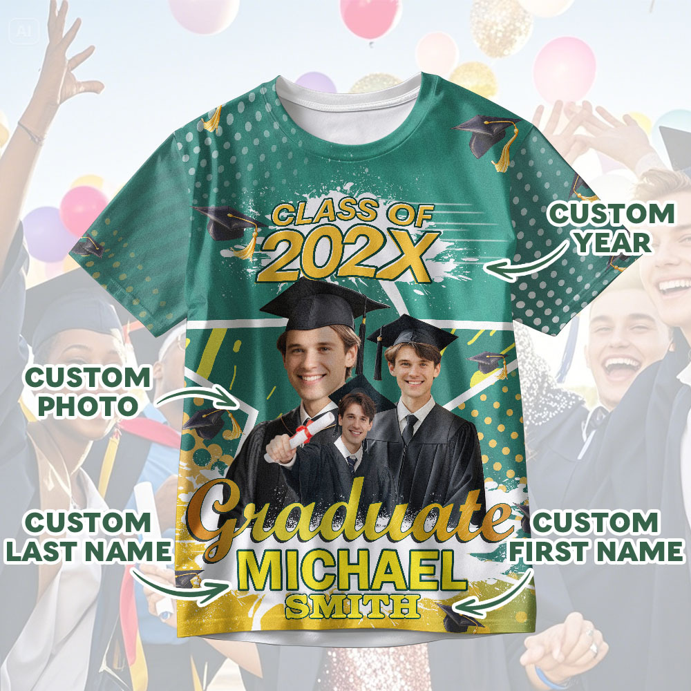 Custom 3D Graduation T-shirt Personalized Name & Year T-shirt Graduation Gift for Him