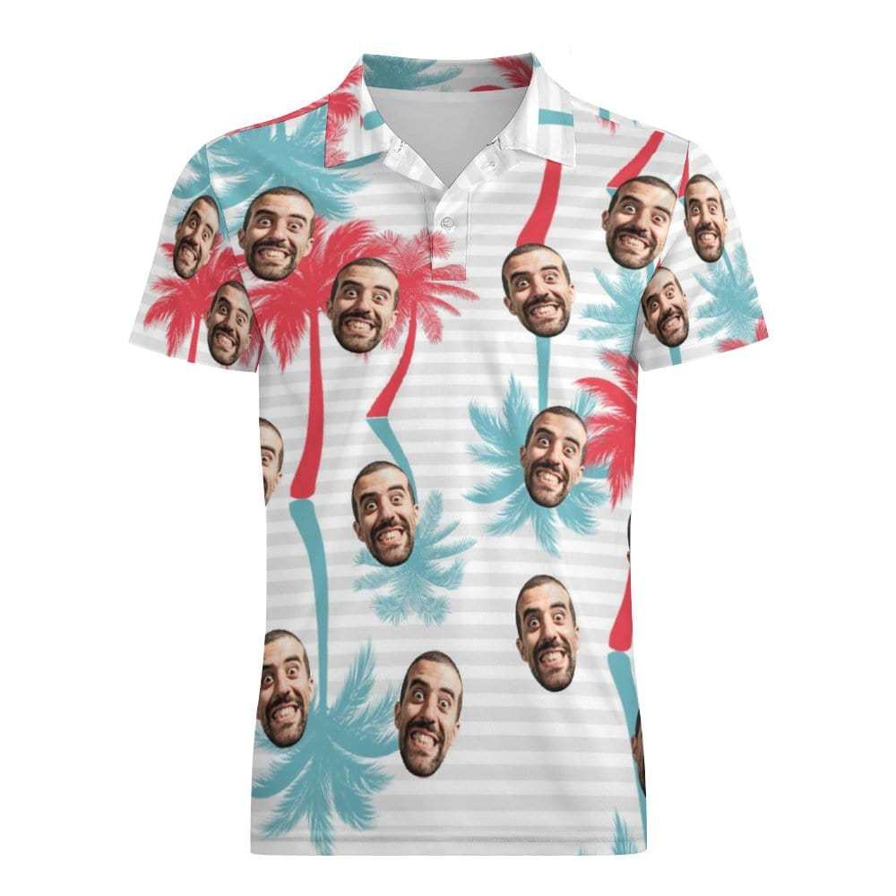 Men's Custom Face Polo Shirt Striped Style Personalized Hawaiian Golf Shirts - GiftLab